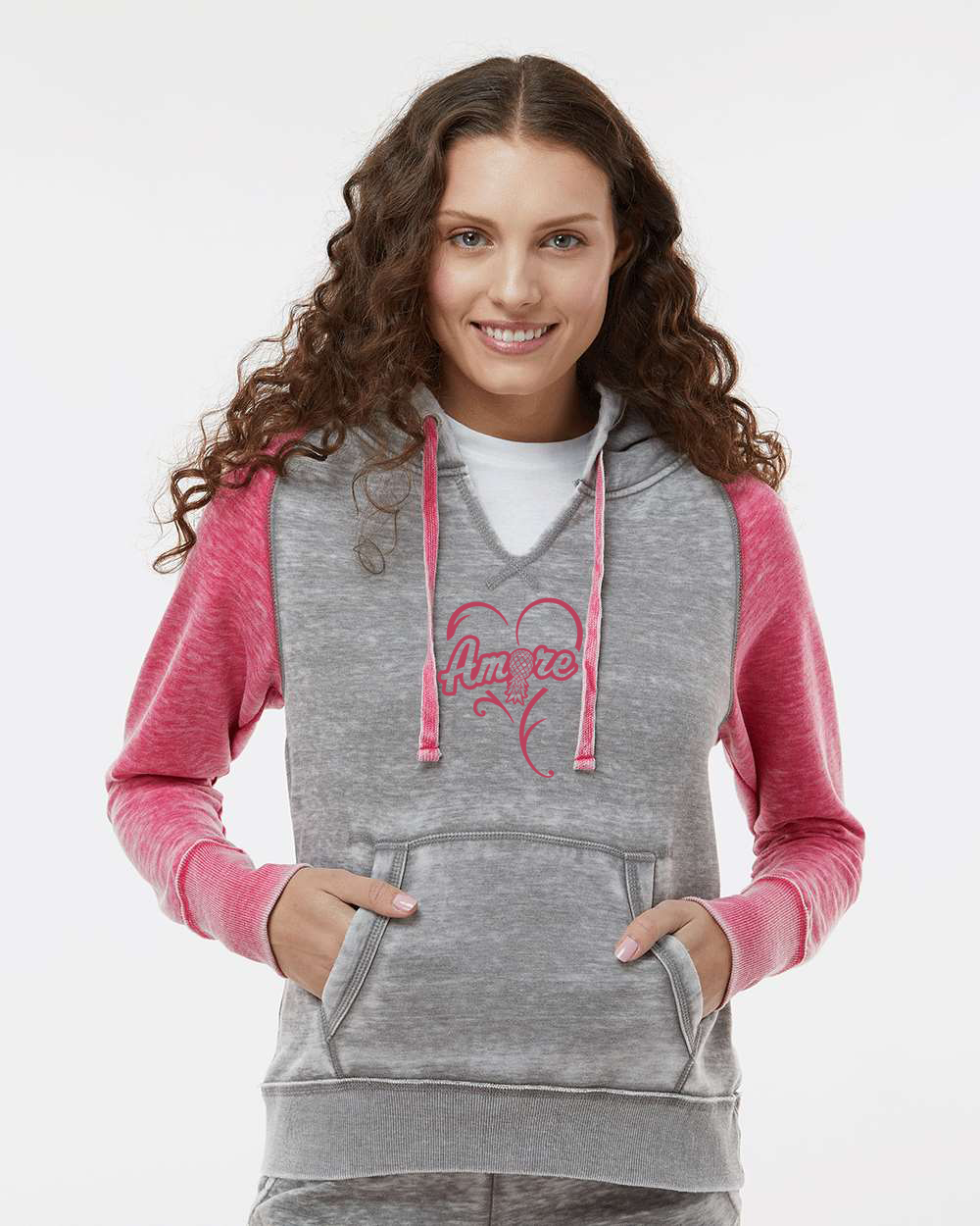 Amore Heart - Women's Zen Fleece Raglan Hooded Sweatshirt