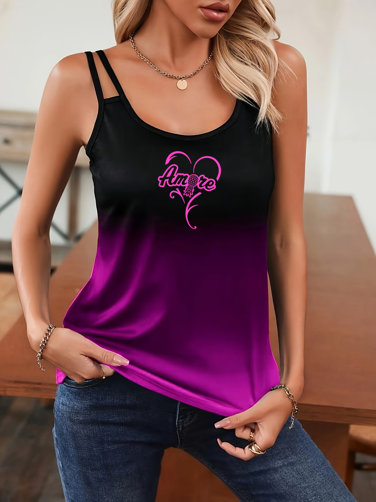 Amore Heart Ladies Gradient Tank Top