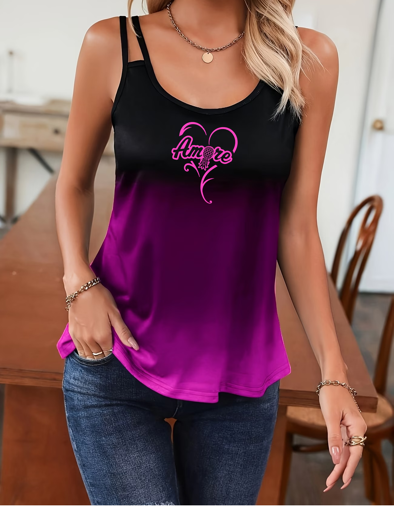 Amore Heart Ladies Gradient Tank Top